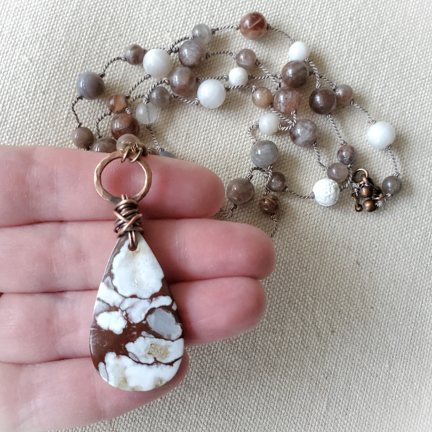 Wild Horse Magnesite Multi Bead Long Knotted Necklace