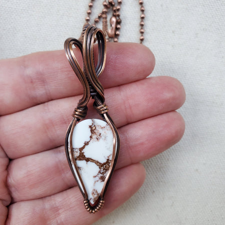 copper wire wrapped pendant  with American wild horse magnesite stone 