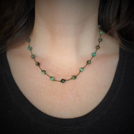 Hand knotted silk necklace with African turquoise