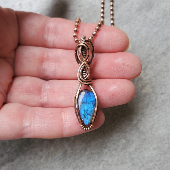 teardrop blue labradorite wire wrapped pendant