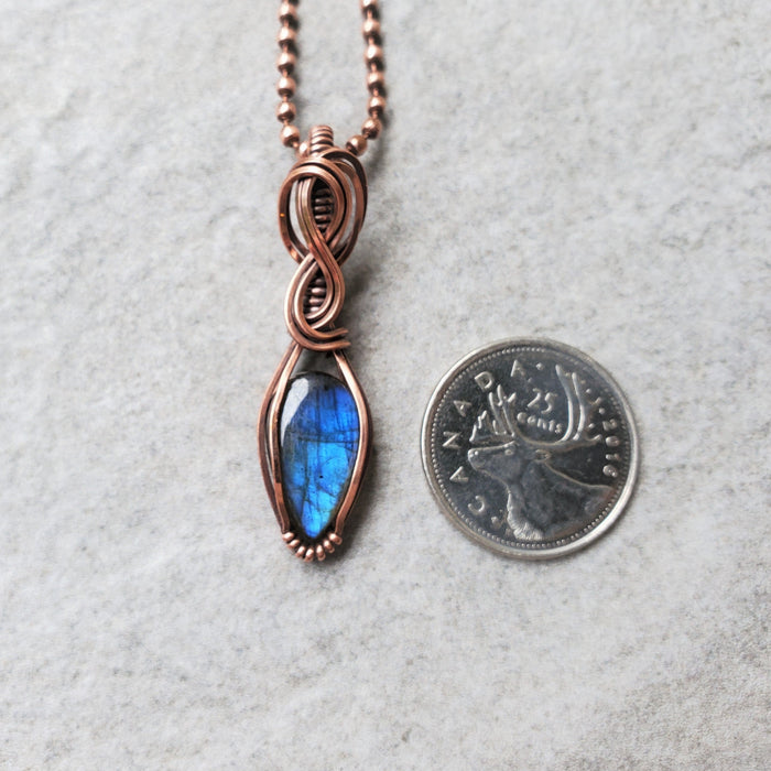 teardrop blue labradorite wire wrapped pendant