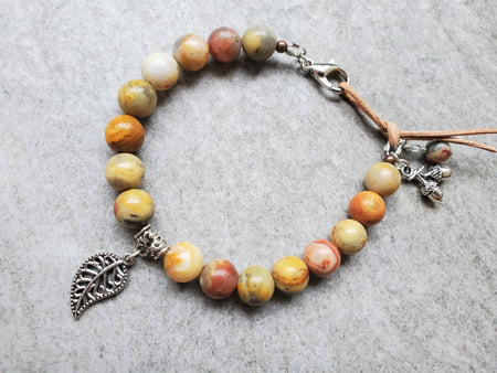 Crazy Lace Agate Silver Leaf clasp bracelet