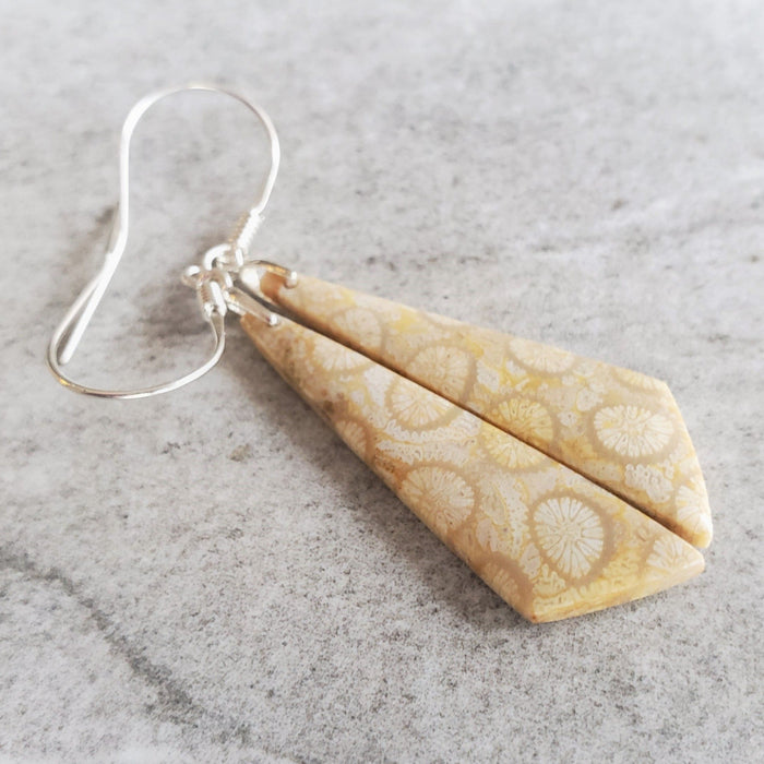 Nature gifts for her, stone earrings, sterling silver jewelry, gifts for her, unique earrings, fossil coral earrings, rustic Boho jewelry, sterling silver earrings