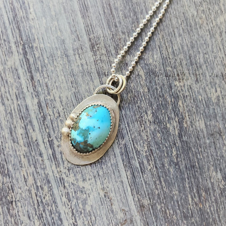 Oval Kingman Turquoise pendant with silver ball chain