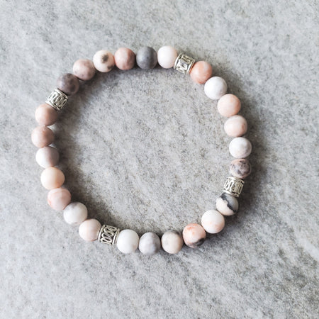 Pink Zebra Jasper bracelet with silver plated accent beads