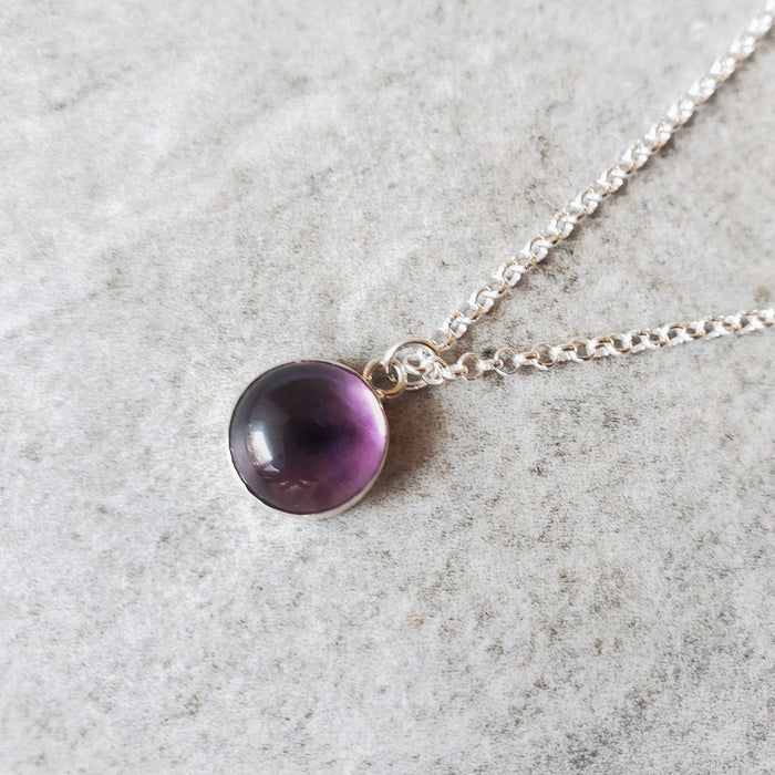 Round Amethyst pendant on sterling silver chain 