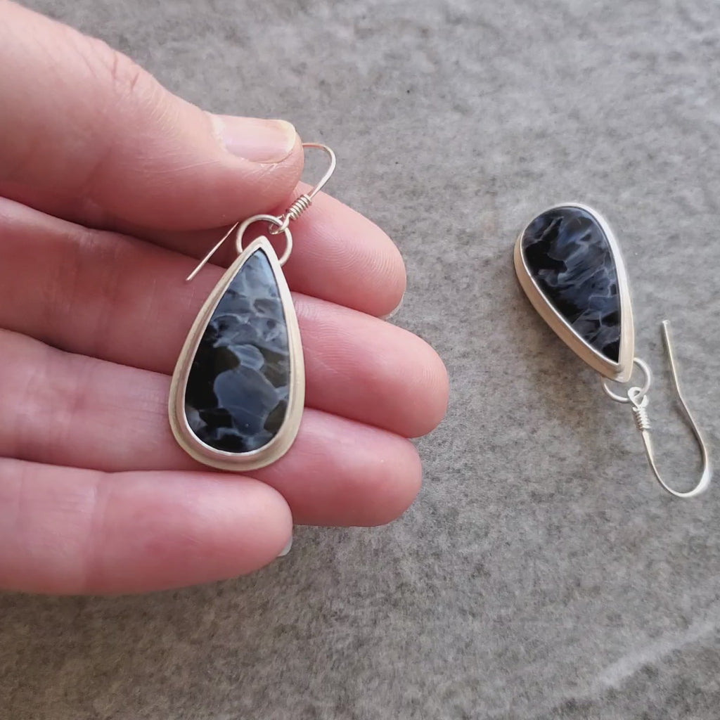 teardrop Pietersite earrings bezel set in silver