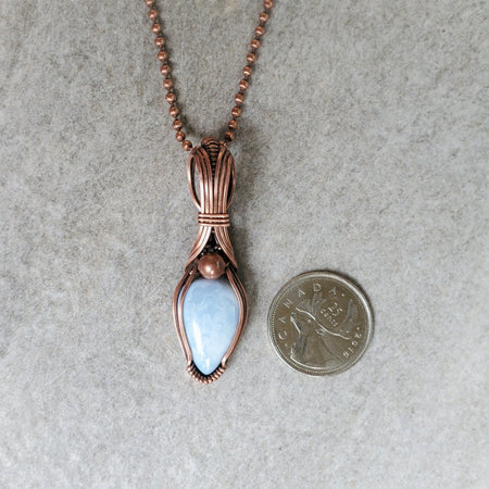 Blue Opal wire wrapped copper pendant, healing jewelry