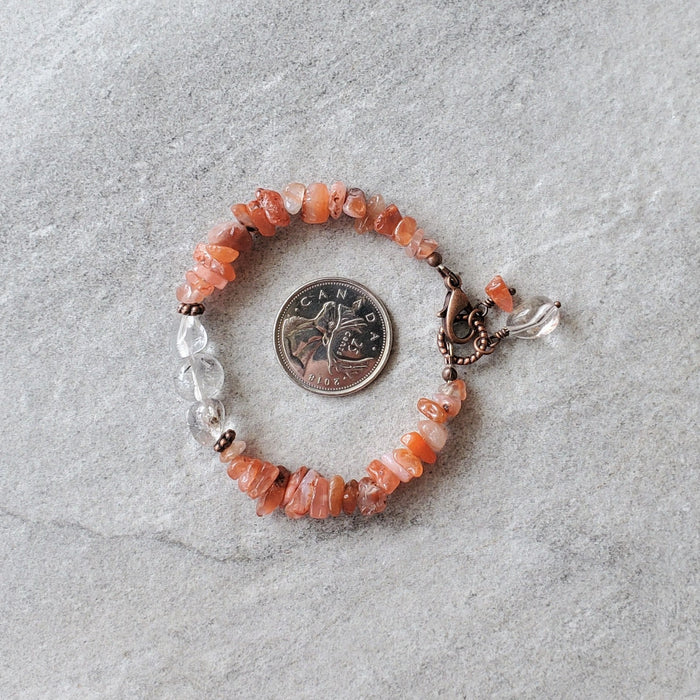 Carnelian chips Rutilated quartz charm bracelet