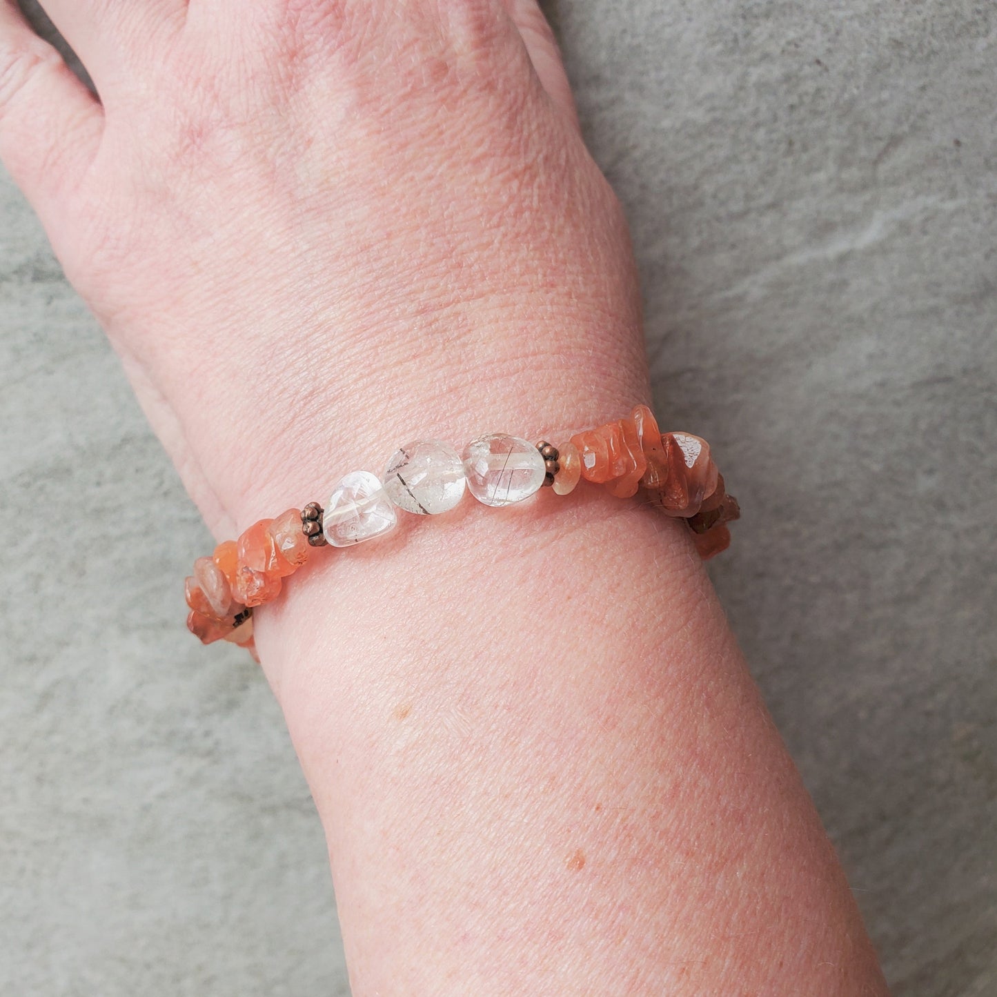 Carnelian chips Rutilated quartz charm bracelet