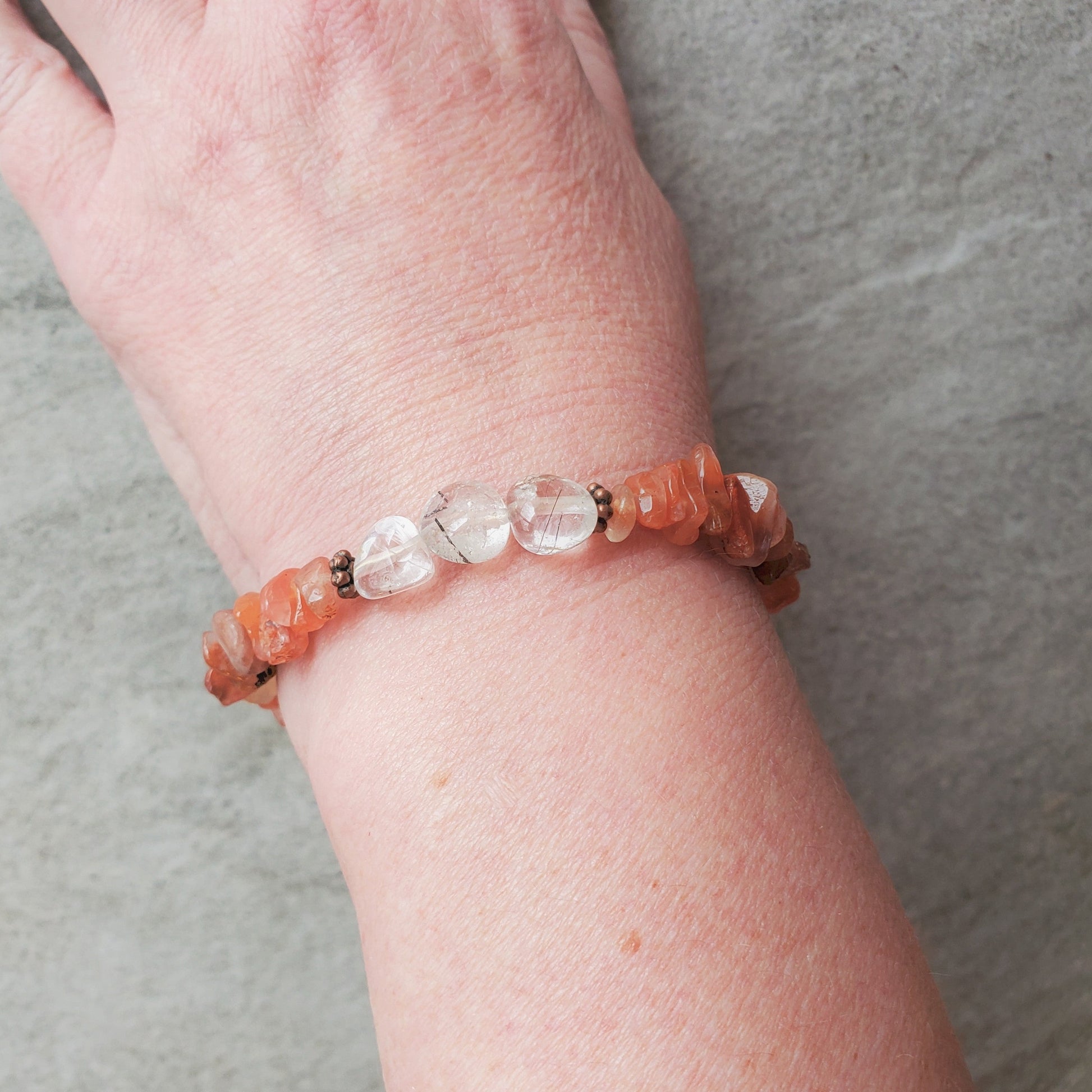 Carnelian chips Rutilated quartz charm bracelet