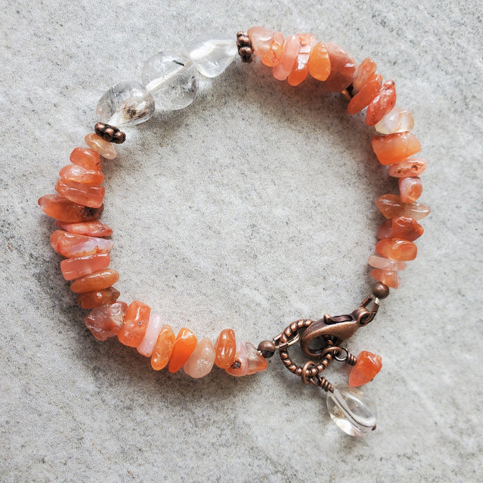 Carnelian chips Rutilated quartz charm bracelet