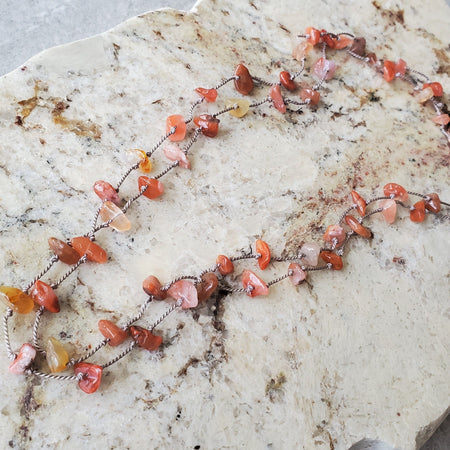 Natural Carnelian chip hand knotted silk necklace