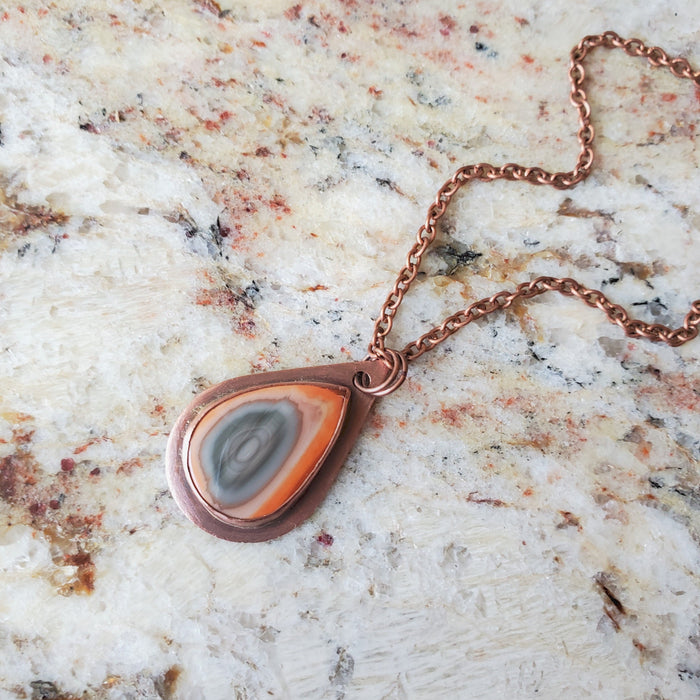 Copper bezel set Imperial Jasper teardrop pendant necklace 