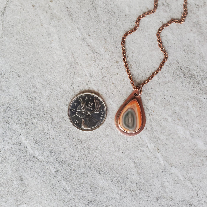 Copper bezel set Imperial Jasper teardrop pendant necklace 