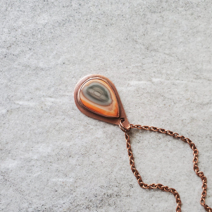 Copper bezel set Imperial Jasper teardrop pendant necklace 