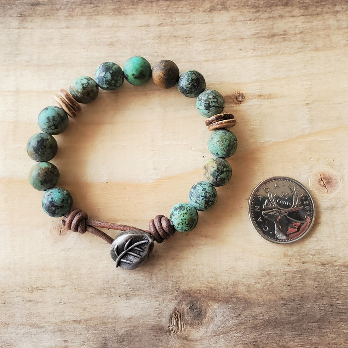 10mm african turquoise leather bracelet with button