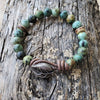 8mm African turquoise bead bracelet with leather clasp