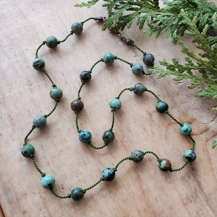 African Turquoise Silk Knotted Necklace