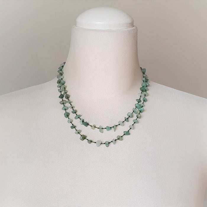 green aventurine chips hand knotted silk necklace