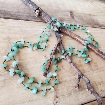 green aventurine chips hand knotted silk necklace