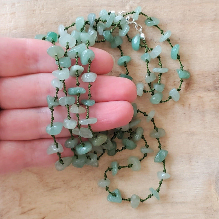 green aventurine chips hand knotted silk necklace