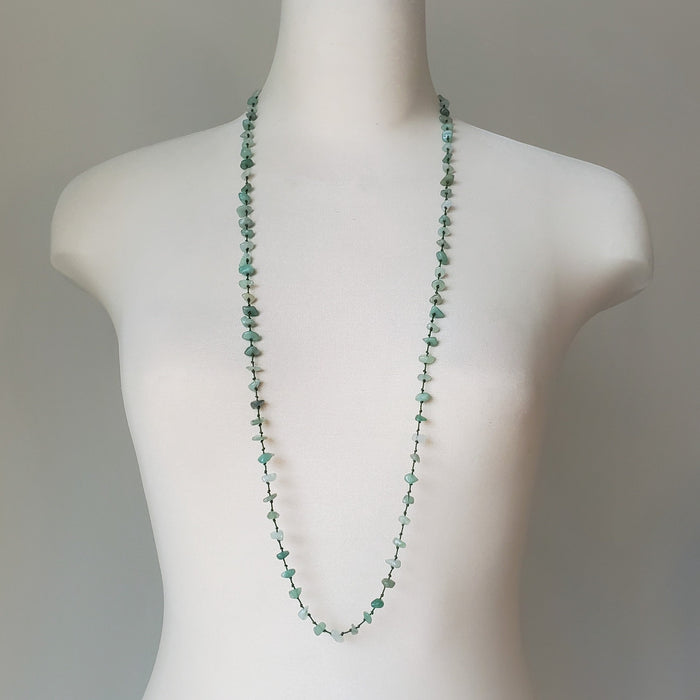 green aventurine chips hand knotted silk necklace