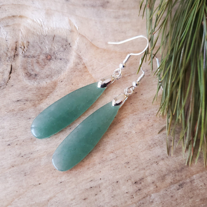 Teardrop Green Aventurine earrings with sterling silver ear wires