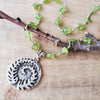 Hand knotted Peridot Nugget necklace with silver fern pendant