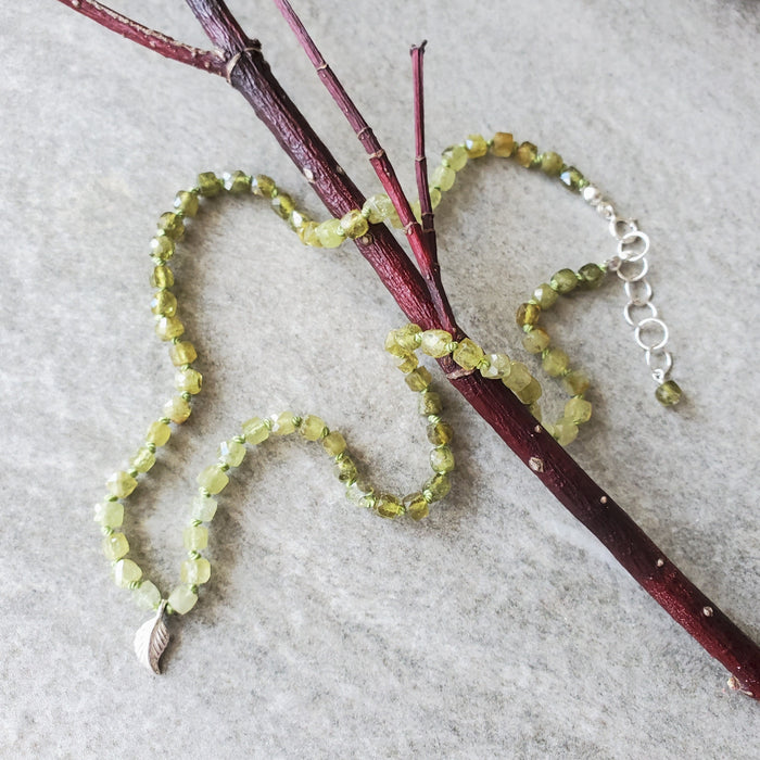 Hand knotted Tsavorite garnet necklace