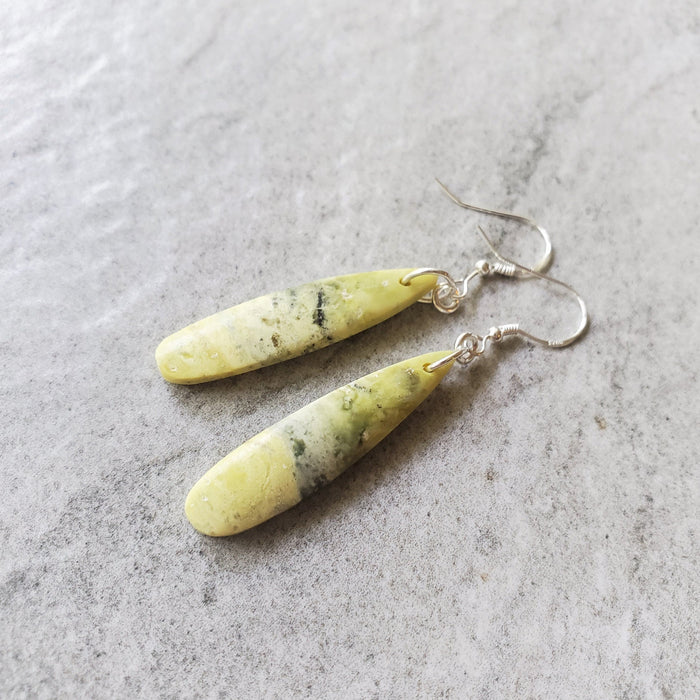 Serpentine stone earrings, sterling silver jewelry