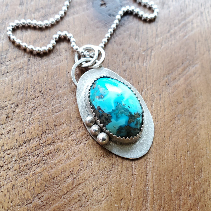 Kingman Turquoise sterling silver pendant, Metal smith jewelry