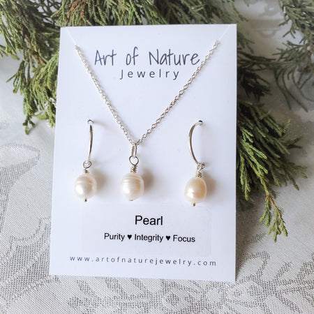 Potato Pearl   sterling silver hoop earrings with matching pearl necklace