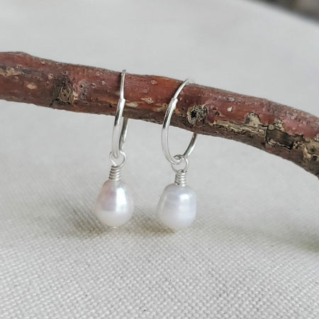 sterling silver hoop earrings with Potato Pearl