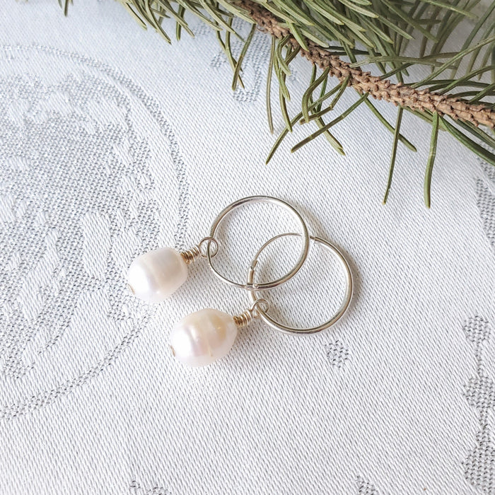 sterling silver hoop earrings with Potato Pearl