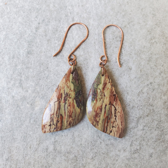 freeform red creek jasper earrings with copper ear wires