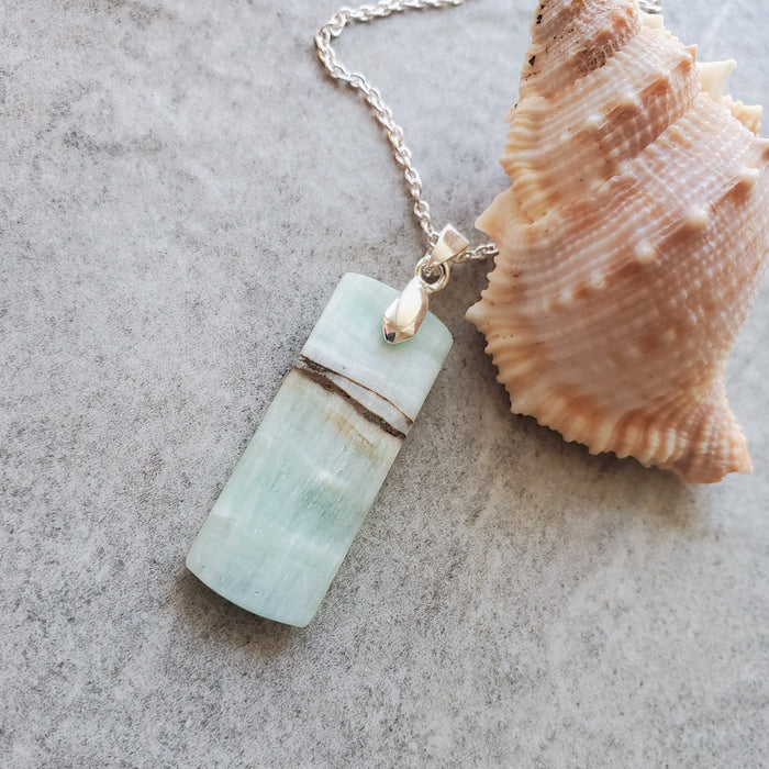 Hemimorphite pendant on sterling silver chain