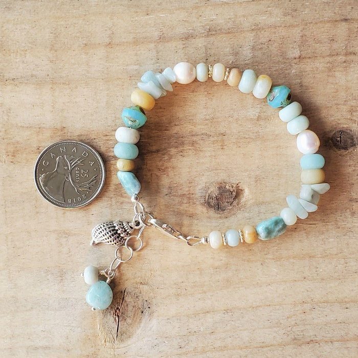 Multi Gemstone charm Bracelet with Canadian coin for measurement