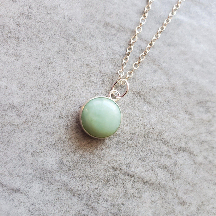 Round Amazonite pendant on sterling silver chain