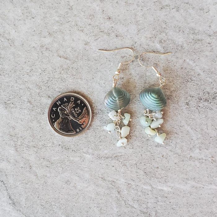 Amazonite chips glass seashell dangle earrings