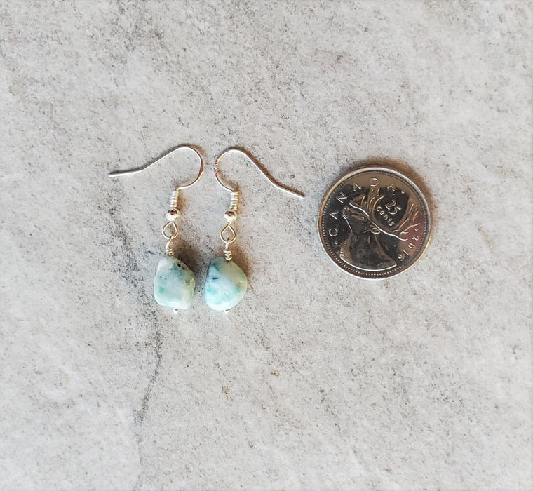 Natural Larimar nugget dangle earrings 