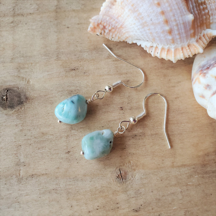 Natural Larimar nugget dangle earrings 