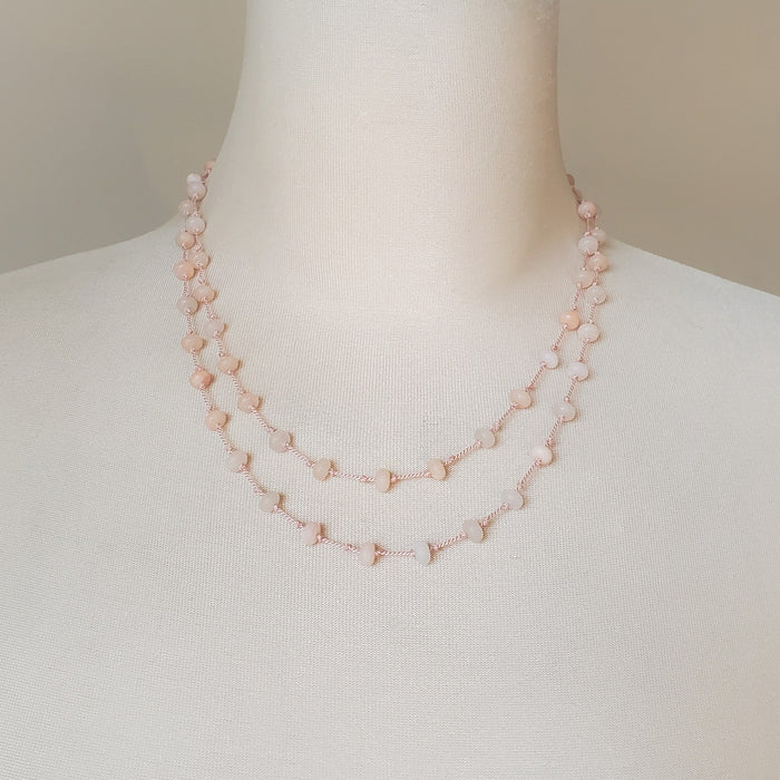 pink aventurine rondelle silk knotted long necklace