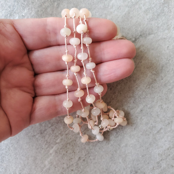 pink aventurine rondelle silk knotted long necklace