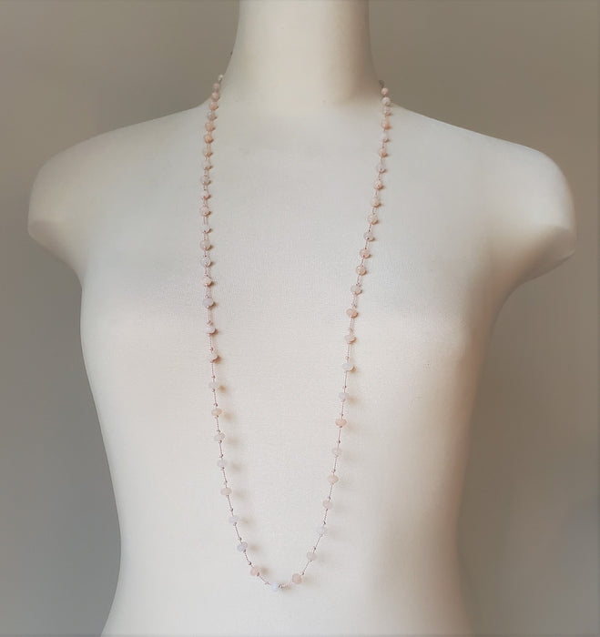 pink aventurine rondelle silk knotted long necklace