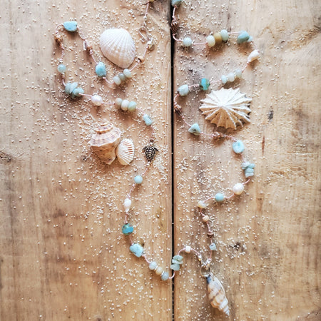 multi gemstone shell knotted silk necklace