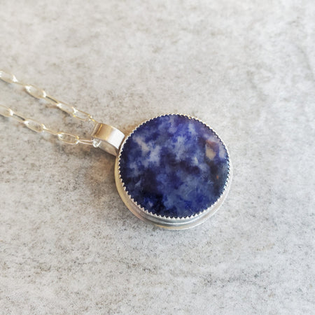 Silversmith Sodalite round stone on sterling silver paperclip style chain