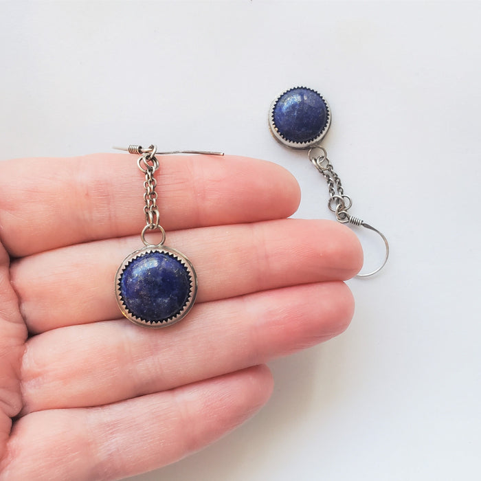 Bezel set round Lapis Lazuli gemstone earrings