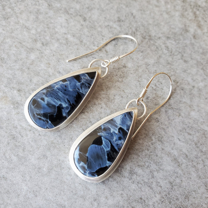 teardrop Pietersite earrings bezel set in silver