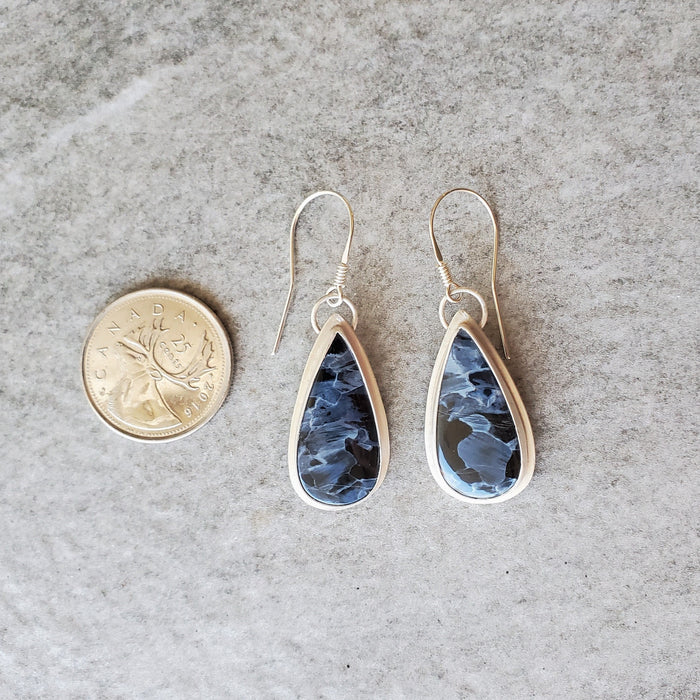 teardrop Pietersite earrings bezel set in silver